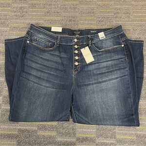 NWT Judy Blue Womens Boyfriend Fit Jeans Size 24W High Rise Dark Wash Button Fly